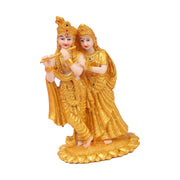 India Radha Krishna Figurine Statue 4x3x7.4inch Resin Sculpture Collection Craft for Home Office Tabletop Golden Elegant