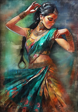 ભારતીય મહિલા લોક નૃત્ય પોસ્ટર એથનિક ગર્લ્સ કેનવાસ પેઇન્ટિંગ પ્રિન્ટ વોલ આર્ટ ચિત્રો લિવિંગ રૂમ હોમ ડેકોર માટે કુઆડ્રોસ