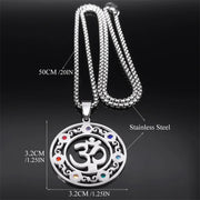 Yoga Meditation OM Symbol Necklace for Women Men Stainless Steel 7 Chakra Reiki Healing Buddhist Chain Jewelry collier N9721S01