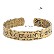 Tibetan Buddhism Lotus Flower ॐमणिपद्मेहूँ Om Mani Padme Hum Prajna Heart Sutra Copper Open Bracelet Brass Amulet Bangle Jewelry