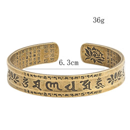 Tibetan Buddhism Lotus Flower ॐमणिपद्मेहूँ Om Mani Padme Hum Prajna Heart Sutra Copper Open Bracelet Brass Amulet Bangle Jewelry