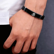 Stainless Steel Indian Sanskrit OM Bracelets For Men Women Fashion Engraved Silicone Bangle Hinduism Yoga Energy Jewelry Gift