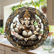 Indian Ganesha Stained Window Hanging Light Catcher,Acrylic,Suitable for All Season,Porch,Window Hanging,Home,Religious Decor