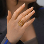 Hollow out retro Celtic knot Bagua diagram cross ring yoga Om symbol ring stainless steel adjustable ring jewelry gift