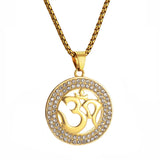 Religious Buddhist Yoga Symbol Round Pendant Male Gold Color Stainless Steel OHM Hindu AUM OM Necklaces for Men Jewelry Gift