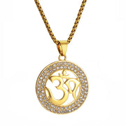 Religious Buddhist Yoga Symbol Round Pendant Male Gold Color Stainless Steel OHM Hindu AUM OM Necklaces for Men Jewelry Gift