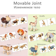 Wooden Action Toy Figures Simulation Animal Movable Joint Model Doll Elephant Monkey Giraffe Lion Educational Toys For Children
