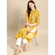 Women's Indian Style Cotton Printed Tunic Top Blouse with 3/4 Sleeves and Mandarin Collar India Dress Kurta Kurti