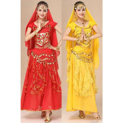 Bollywood Dress Adult Costume Women Oriental Sari Indian Arabic Dance Belly Clothing Performance Chiffon Skirt Set Clothes