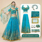 મહિલા ઉત્સવ હેલોવીન કોસ્પ્લે બેલી ડાન્સ ટોપ ડ્રેસ એડલ્ટ ઇન્ડિયન આરબ જાસ્મીન સાડી ફેન્ટસી રેવ બોલિવૂડ આઉટફિટ કોસ્ચ્યુમ સૂટ