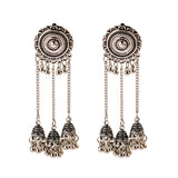 Retro Bollywood Oxidized Women Jhumka Indian Earrings Femmes 2020 Ethnic Gold Silver Color Afghan Bell Long Tassel Drop Earrings