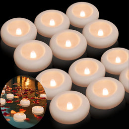 12/24 Pack Waterproof Flameless Floating Tealights Candle Electric Flickering LED Candles For Wedding Party Pool&SPA Home Decor