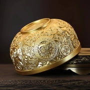 કોતરણી કાંસ્ય તાંબાના પીવાના બાઉલ શુભ તિબેટીયન પવિત્ર પાણી દૂધ ચા કપ ગોલ્ડન બૌદ્ધ 10 સેમી બાઉલ હોમ્સ ગિફ્ટ ડેકોરેટિવ