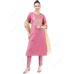 ભારતીય/પાકિસ્તાની મહિલાઓનો ગુલાબી કુર્તા 3-પીસ સેટ એથનિક આઉટફિટ સલવાર કમીઝ સુટ કોટન બ્લેન્ડ ટ્યુનિક પેન્ટ દુપટ્ટા સાથે