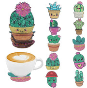 10 DIY diamond painting sets: Cactus/fish/Maple leaf/Indian/Pattern, non-slip wooden coasters, living room, kitchen