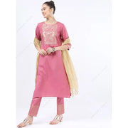 ભારતીય/પાકિસ્તાની મહિલાઓનો ગુલાબી કુર્તા 3-પીસ સેટ એથનિક આઉટફિટ સલવાર કમીઝ સુટ કોટન બ્લેન્ડ ટ્યુનિક પેન્ટ દુપટ્ટા સાથે