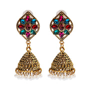 Ethnic Retro Geometric Turkish Jhumka Earrings For Women Indian Jewelry Flower Gold Color Bell Tassel Dangling Earrings