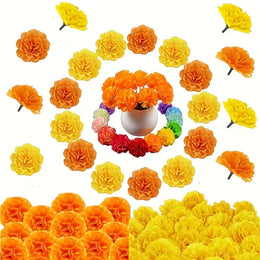 10-100PCS Artificial Marigold and Carnation Flowers for Halloween Day of The Dead Diwali Crafts and Festival Decorations