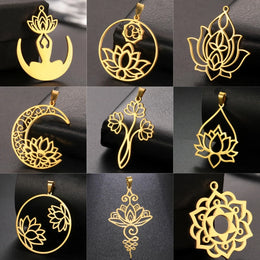 EUEAVAN 5pcs Unalome Lotus Flower Pendant Buddha Buddhism Om Yoga Charms Necklace Earrings Amulet Jewelry Making Supplies DIY
