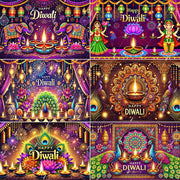 દિવાળી સજાવટ ભારતીય દિવાળી ઉત્સવ દીપાવલી મોર મીણબત્તી લગ્ન જન્મદિવસ પાર્ટી પુરવઠો બેકડ્રોપ બેનર ફોટો સ્ટુડિયો