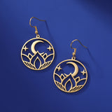 LIKGREAT OM Buddhism Lotus Flower Earring for Women Stainless Steel Mala Indian Yoga Chakra Drop Earrings Buddhist Jewelry Gift