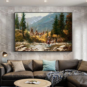 અમેરિકન ઇન્ડિયન આર્ટ કેનવાસ પેઇન્ટિંગ પ્રિન્ટ પિક્ચર્સ નેટિવ અમેરિકન રાઇડિંગ હોર્સ આર્ટ પોસ્ટર્સ ફેમિલી લિવિંગ રૂમ વોલ હોમ ડેકોર