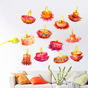 12 Pcs Diwali Festival Sticker Lotus Tealight Candle Holder Sticker Artificial Lotus Flower Labels Traditional Party Supplies