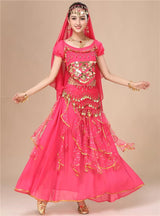 Bollywood Dress Adult Costume Women Oriental Sari Indian Arabic Dance Belly Clothing Performance Chiffon Skirt Set Clothes