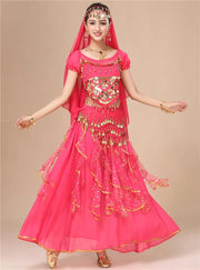 Bollywood Dress Adult Costume Women Oriental Sari Indian Arabic Dance Belly Clothing Performance Chiffon Skirt Set Clothes