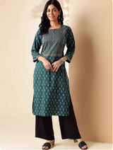 ભારતીય મહિલા એથનિક સ્ટાઇલ પ્યોર કોટન પ્રિન્ટેડ સેવન ક્વાર્ટર સ્લીવ ટોપ