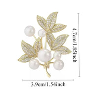 Fashion Pearl Maple Leaf Rhinestone Brooches For Women Elegant Metal Fixed Clothing Pins Daily Jewelry Accessories