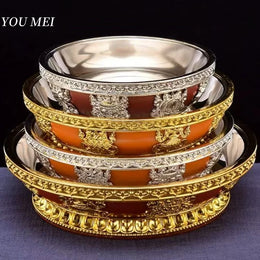 Tibetan Fruit Altars Plate,Multi-size Resin Stainless Steel Circle Saucer,Buddhist Offering Holy Plate,Buddhism Religious Items