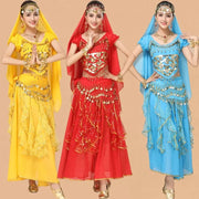 Bollywood Dress Adult Costume Women Oriental Sari Indian Arabic Dance Belly Clothing Performance Chiffon Skirt Set Clothes