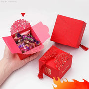 50pcs Retro Red Chinese Style Candy Boxes Wedding Gifts for Guests Mariage Paper Chocolate Packaging Box Boite Gateau Mariage
