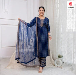 Indian Women's Traditional Printed Cotton 3-piece Clothing Set