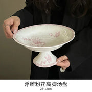 French High Leg Tray, Medieval Ceramic Fruit Pastry Dessert Plate, Dining Room Porch Atmosphere Decoration