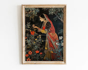 ભારતીય છોકરીના પોસ્ટર મુઘલ પ્રેરિત પરંપરાગત ભારતીય પાકિસ્તાની આર્ટ પ્રિન્ટ કેનવાસ પેઇન્ટિંગ વોલ આર્ટ પિક્ચર્સ હોમ રૂમ ડેકોર