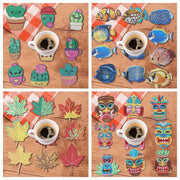10 DIY diamond painting sets: Cactus/fish/Maple leaf/Indian/Pattern, non-slip wooden coasters, living room, kitchen