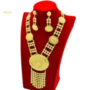 Bridal Indian Necklace Sets 24K Gold Plated Long Pendant For Women Nigeria African Dubai Wedding Earring Jewelry Set Party Gift