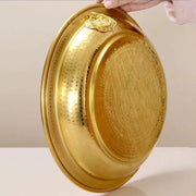 Buddhist Fruit Plate,Engraving Copper Hammer Altars Saucer,Brass Auspicious Tibetan Offering Buddha Plate,Buddhism Items,43cm