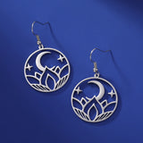 LIKGREAT OM Buddhism Lotus Flower Earring for Women Stainless Steel Mala Indian Yoga Chakra Drop Earrings Buddhist Jewelry Gift