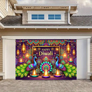1 Vibrant Diwali Backdrop Cloth - Colorful Peacock and Diya Design, No Power Required