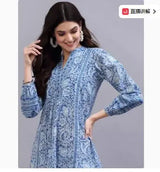 Indian Traditional Women's Clothing Ethnic Style Printed V-Neck Pure Cotton Top