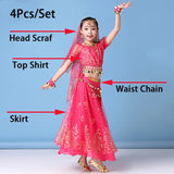 4pcs/set New Kids Belly Dance Costume Set Oriental Indian Dancing Costumes Belly Dance Wear Dress Indian Clothes for Girls