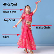 4pcs/set New Kids Belly Dance Costume Set Oriental Indian Dancing Costumes Belly Dance Wear Dress Indian Clothes for Girls