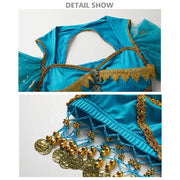 મહિલા ઉત્સવ હેલોવીન કોસ્પ્લે બેલી ડાન્સ ટોપ ડ્રેસ એડલ્ટ ઇન્ડિયન આરબ જાસ્મીન સાડી ફેન્ટસી રેવ બોલિવૂડ આઉટફિટ કોસ્ચ્યુમ સૂટ