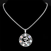 Yoga Meditation OM Symbol Necklace for Women Men Stainless Steel 7 Chakra Reiki Healing Buddhist Chain Jewelry collier N9721S01