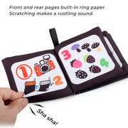 4 પાના બોધ પ્રારંભિક શિક્ષણ પુસ્તકો બાળકો માટે કાળા અને સફેદ કાપડનું પુસ્તક બાળકો માટે મોન્ટેસરી શૈક્ષણિક રમકડાં