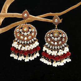 Retro Exaggerated Antique Alloy Carved Acrylic Gems Beads Tassel Statement Earrings For Women Indian Jhumka Jewelry