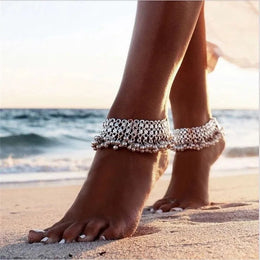 Fashion Sexy Women Silver Color Jewelry Style Indian Traditional Belly Dance Anklet with Jingling silver bell anklet